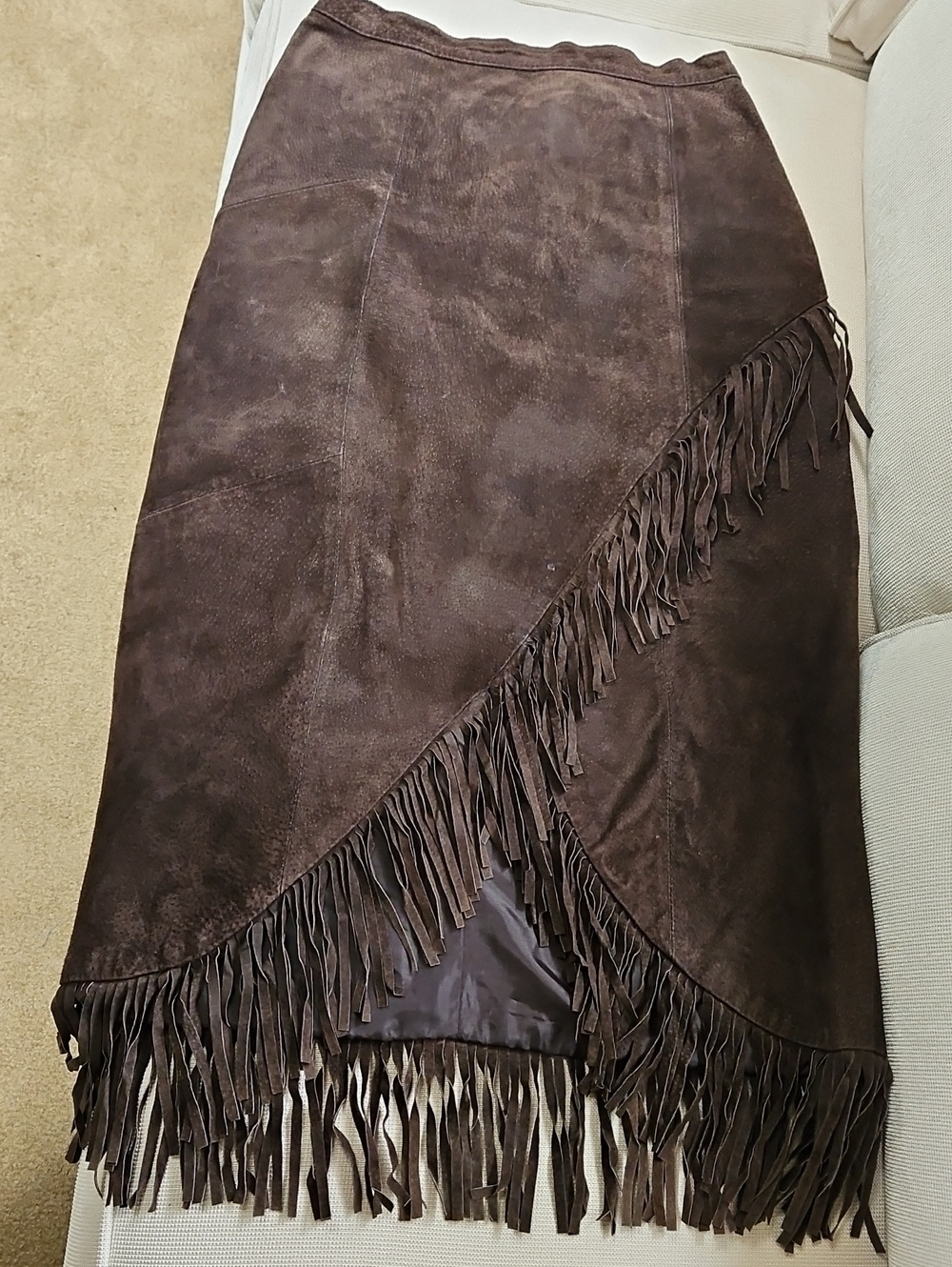 Tower Hill Collection Women's Asymmetrical Brown Suede Fringe Skirt